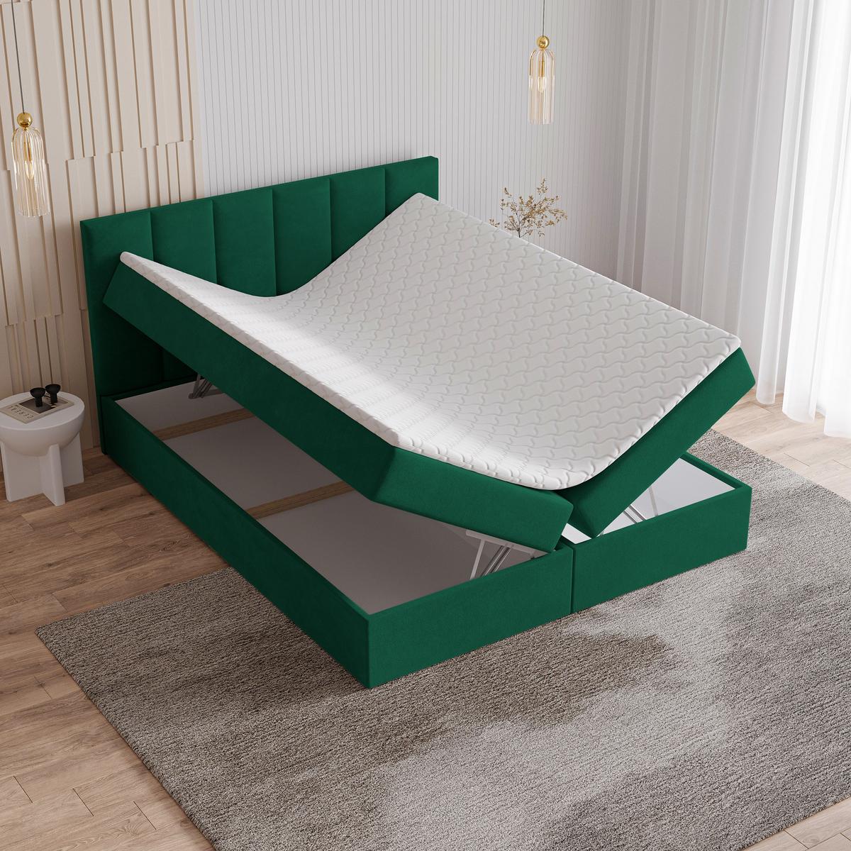 BOXBETT MERIL 140x200 cm mit Matratze und Topper - Grün - Grün, Holz (140/200cm) - MASSENO