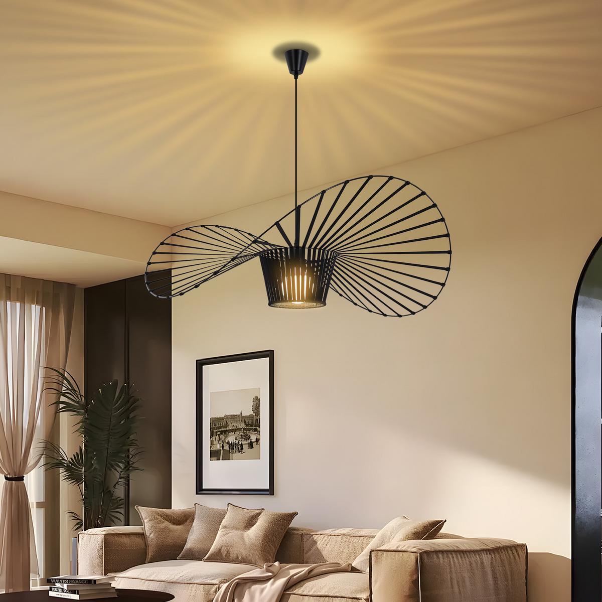 PENDELLEUCHTE Strohhut 100/100/150 cm - Schwarz, Metall (100/100/150cm) - Nettlife
