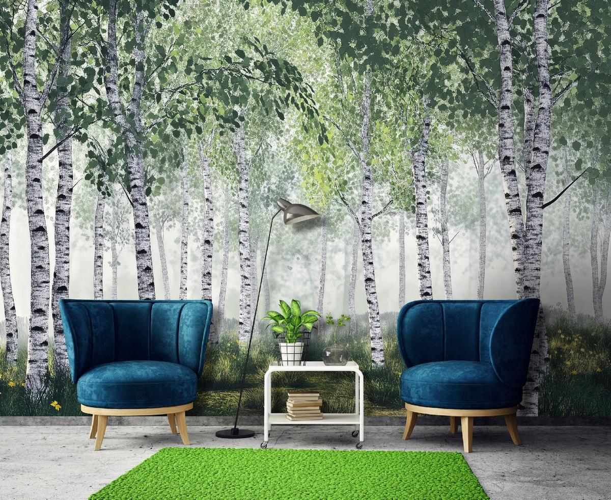 FOTOTAPETE 3D Effekt Wald Birken Bäume Tapete Wohnzimmer 150x105 - Multicolor, Papier (150/105cm) - Wallarena