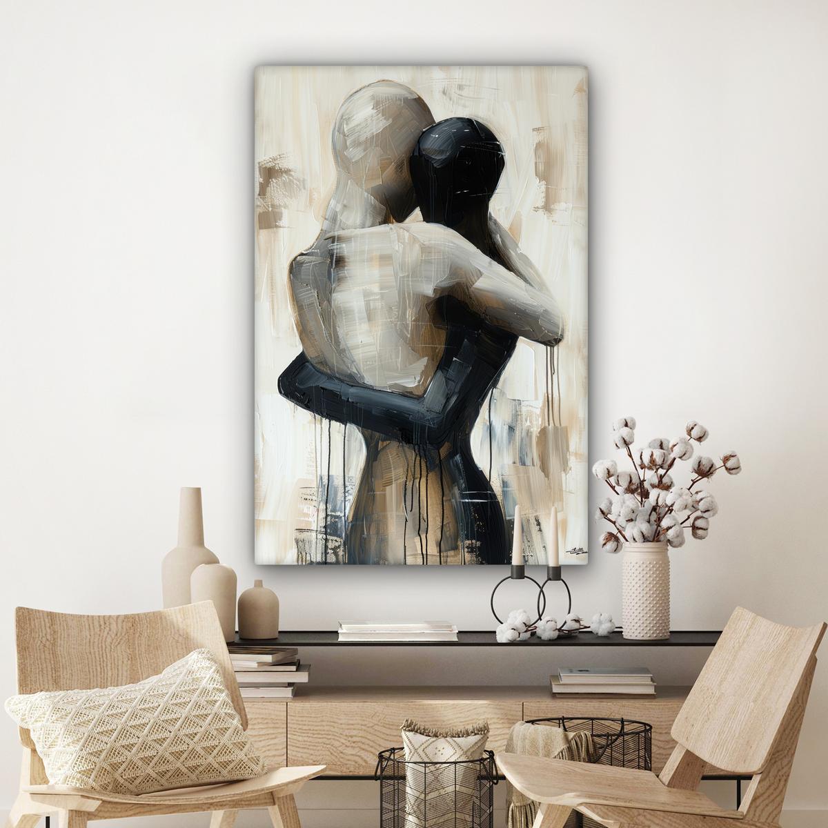 LEINWANDBILD Abstrakt - Liebe - Schwarz und weiß - Modern Deko Groß 90x140 cm - Schwarz, Textil (90/140cm) - MuchoWow