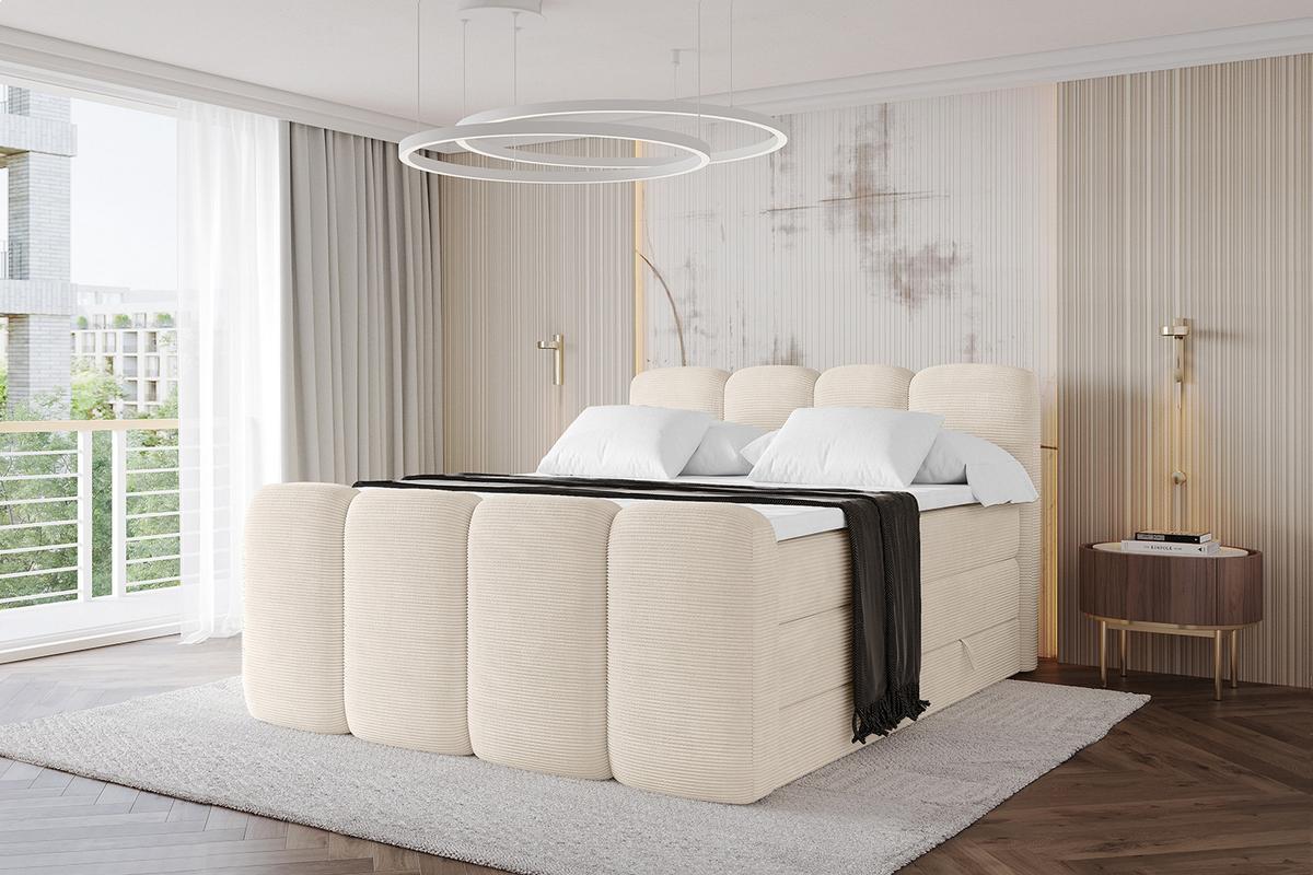 BOXBETT mit Matratze H3|H4 und Lattenrost - NINA-Z KING - 160x200 cm Poso - Beige - Ecru, Holzwerkstoff (160/200cm)