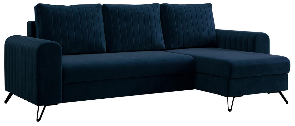 ECKSOFA Axel Velvet Dunkelblau - Schwarz/Dunkelblau, Textil/Metall (242/140cm) - MKS
