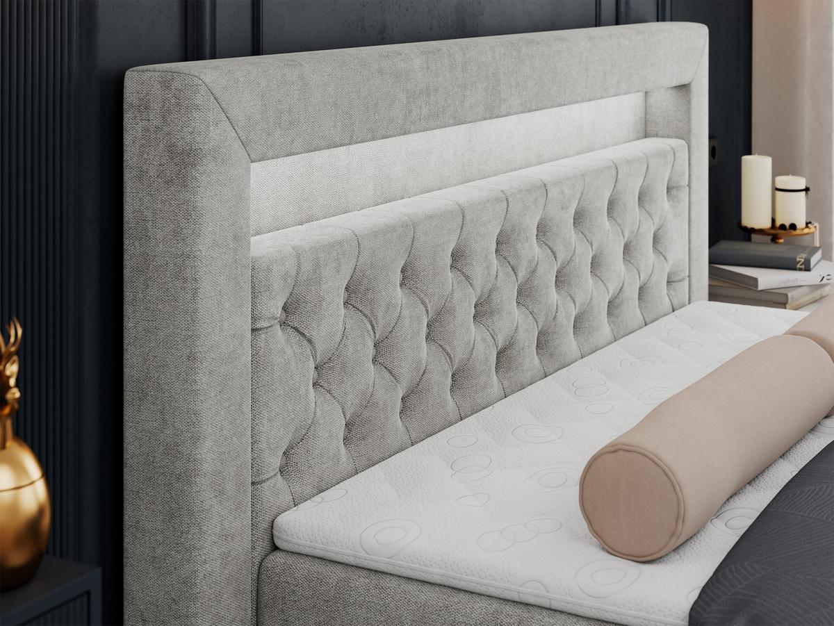 BOXBETT GOLD-6 LED 200/200 Hellgrau Struktur - H3 - Hellgrau, Holz/Textil (200/200cm) - MKS