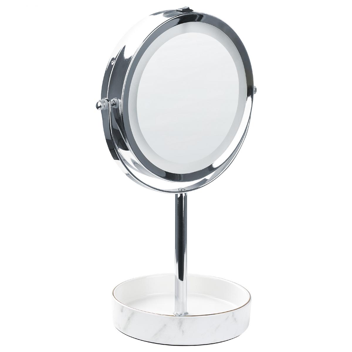 KOSMETIKSPIEGEL silber/weiß mit LED-Beleuchtung 20 cm Savoie - Silberfarben/Weiß, Metall (20/34/15cm) - Beliani