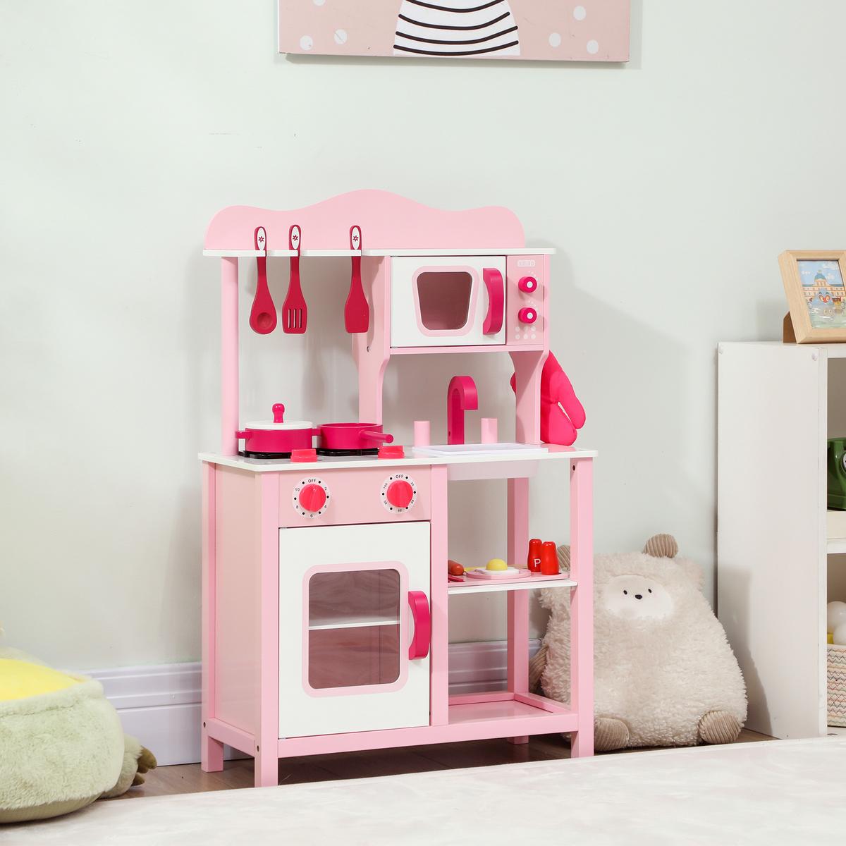 KINDERKÜCHE Spielküche mit Backofen, Herd, Spüle, Soundfunktion, Rosa - Rosa, Holzwerkstoff (24/55cm) - AIYAPLAY