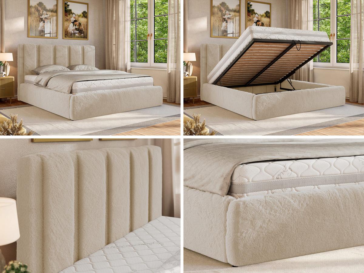 POLSTERBETT SAVINO CLASSIC 180/200 - Creme Plüsch - Multipocket-Matratze - Creme, Textil (180/200cm) - MKS