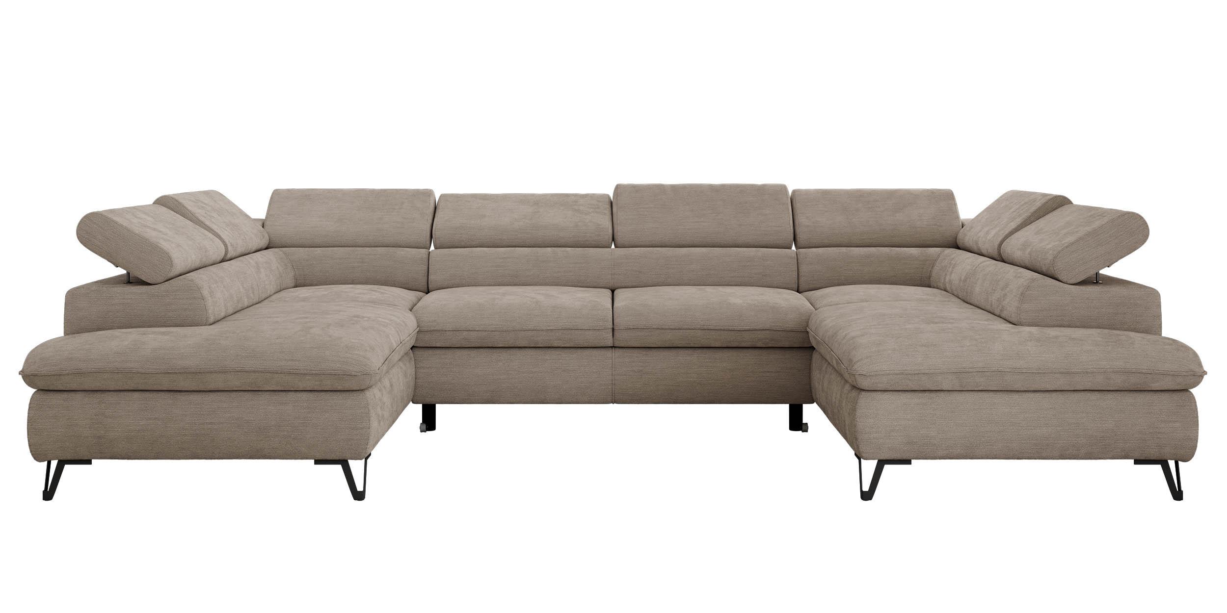 WOHNLANDSCHAFT PABLO U Schenille glatt Hellgrau - Hellgrau/Schwarz, Textil/Metall (346/76/208cm) - MKS