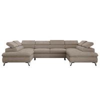 WOHNLANDSCHAFT PABLO U Schenille glatt Hellgrau mit Topper Visco - Hellgrau/Schwarz, Textil/Metall (346/76/208cm) - MKS