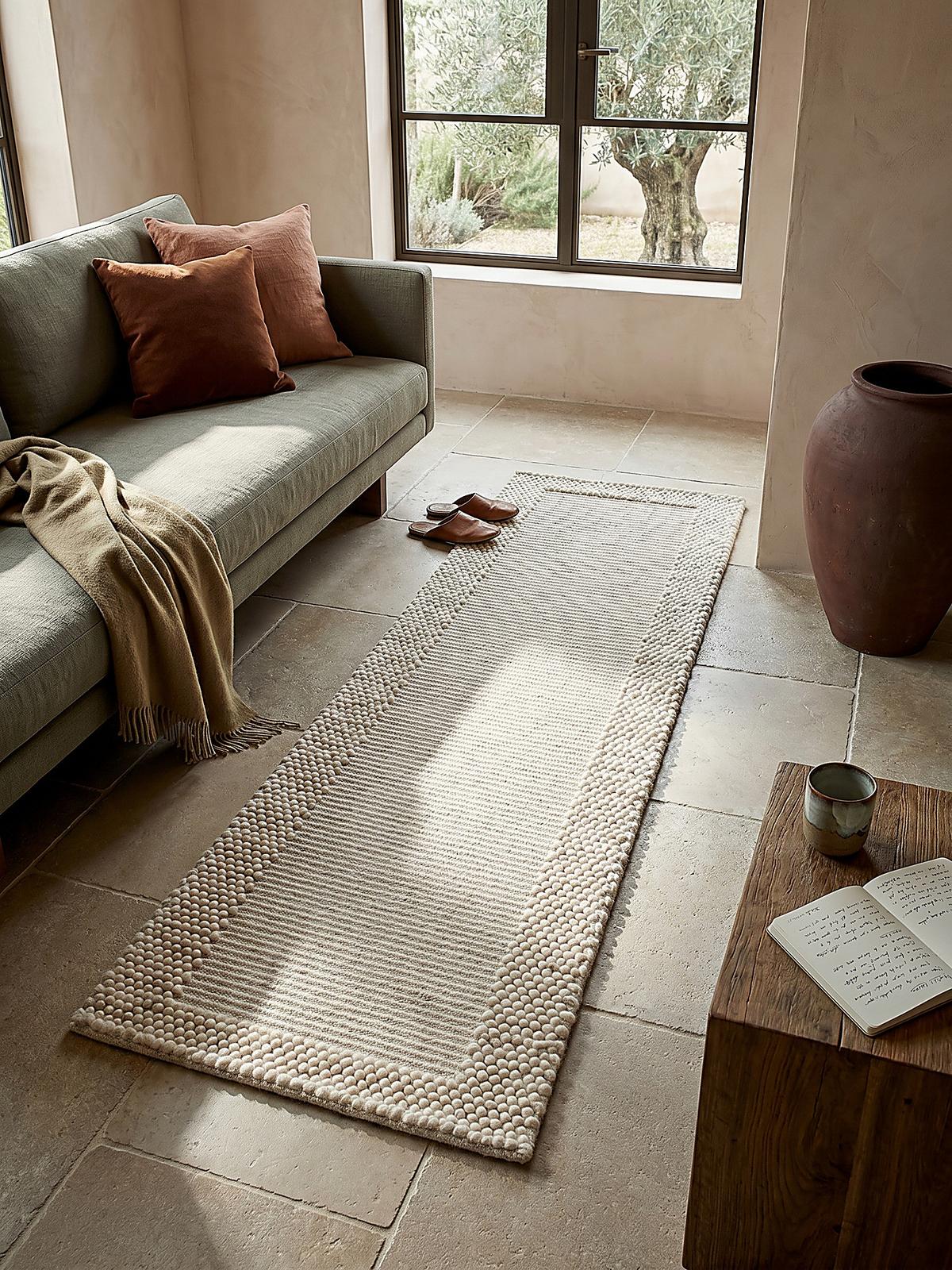 WOLLTEPPICH MOAT, mit Bordüre, Beige-Natur, 60 x 230 cm - Beige, Textil (60/230cm) - KADIMA DESIGN