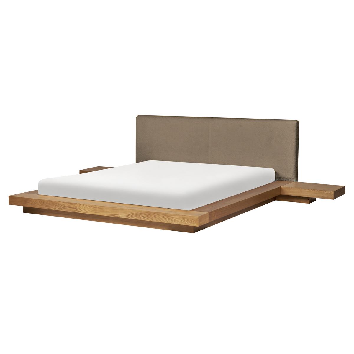 BETT mit LED 160/200 cm MDF-Platte Hellbraun Zen - Hellbraun, Holz (160/200cm) - Beliani