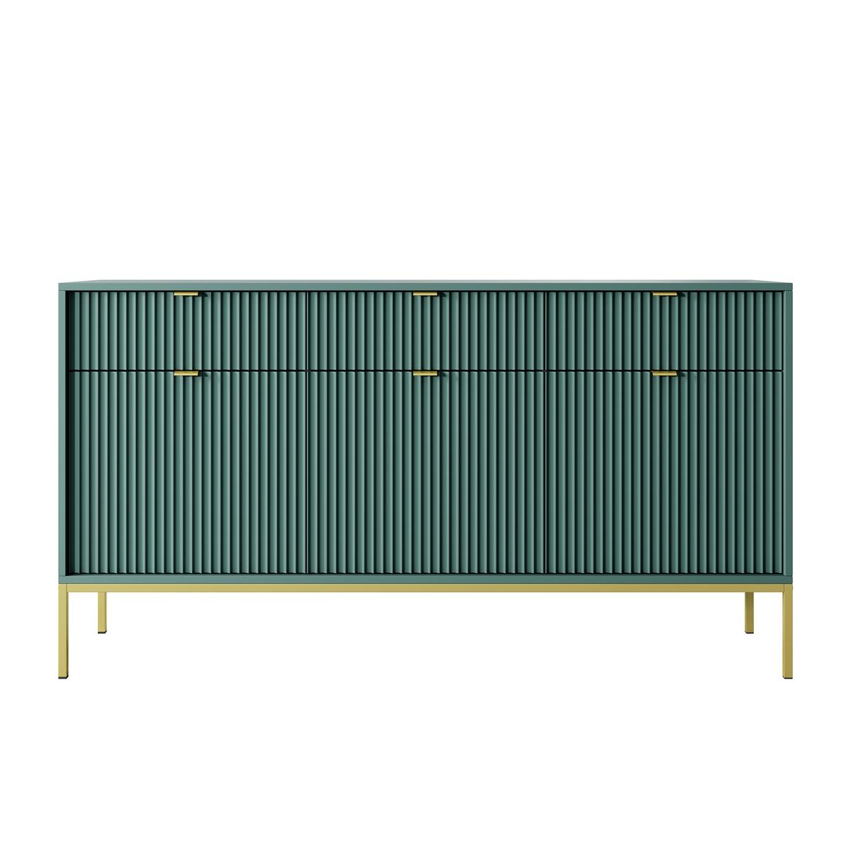SIDEBOARD STELLARE 154/83/39 cm mit 3 Schubladen 3 Türen Hellgrün - Goldfarben/Hellgrün, Holzwerkstoff (154/83/39cm) - MASSENO