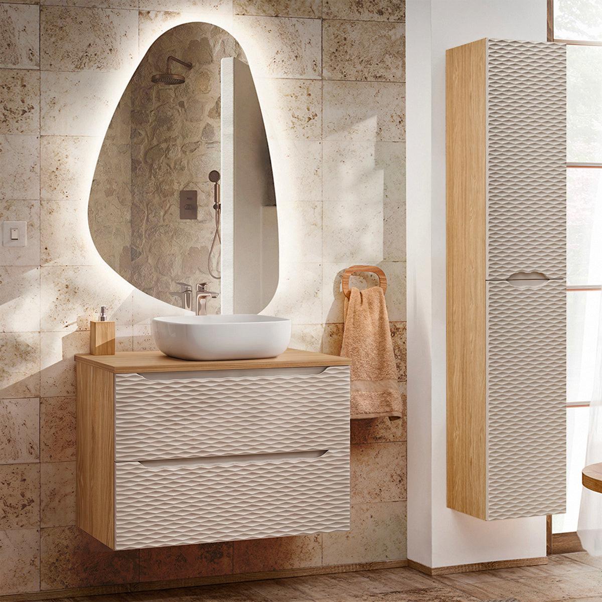 BADMÖBEL 80cm Elora 2er-Set Beige und Holz - Beige, Holzwerkstoff (80/59/46cm) - Petits-meubles