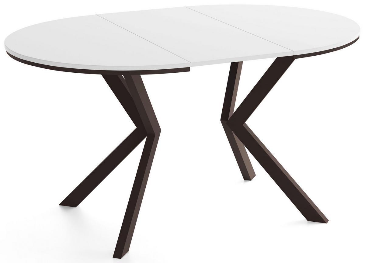 ESSTISCH Valio rund oval ausziehbar verlängerbar mit braunen Metallbeinen, Weiß 100-140/100/76 cm - Weiß/Braun, Holzwerkstoff/Metall (100/140/76cm) - WFL GROUP