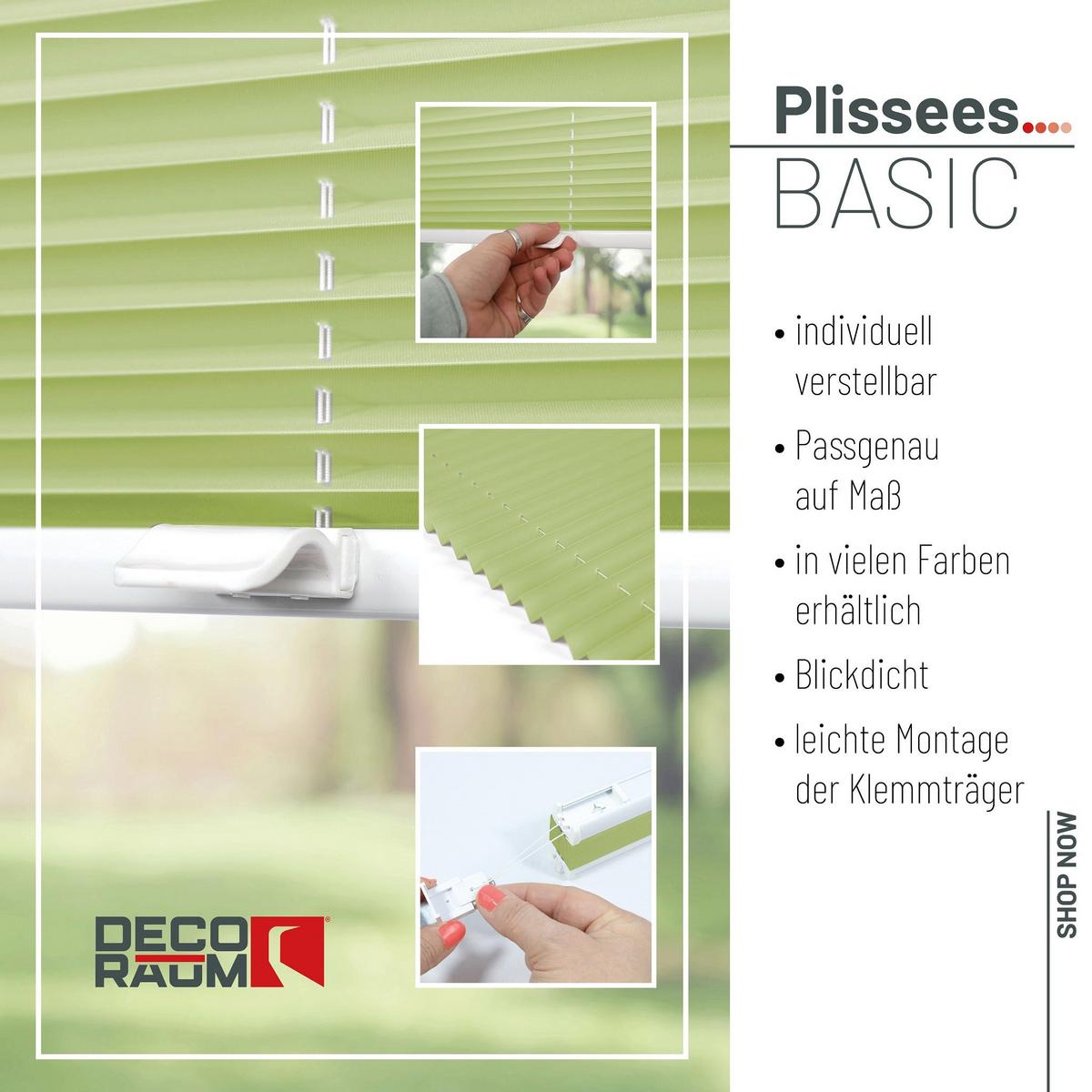 PLISSEE Basic 65 x 150cm Klemmfix ohne Bohren - Hellgrün, Textil (65/150cm) - Deco-Raum