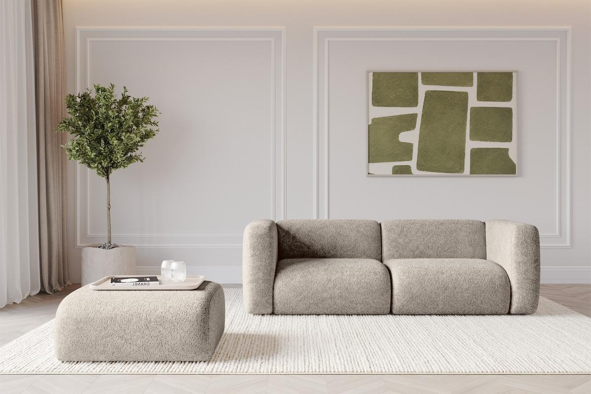 POUF MIRA-PUF 91x89x40 Beige cm Velours Modular Sitzhocker - Beige/Schwarz, Holzwerkstoff/Kunststoff (91/40/89cm) - ALTDECOR