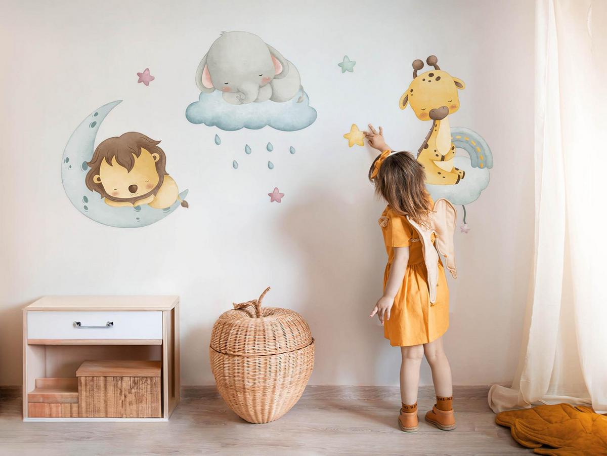 WANDAUFKLEBER 130x197cm - Tiere am Himmel - Multicolor, Kunststoff (130/197/0.1cm) - Wallfluent