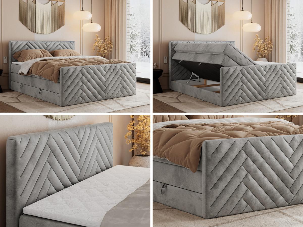 BOXSPRINGBETT PARIS KING DUO - 120/200 - Hellgrau Velvet - H4 - Hellgrau, Holz/Textil (120/200cm) - MKS