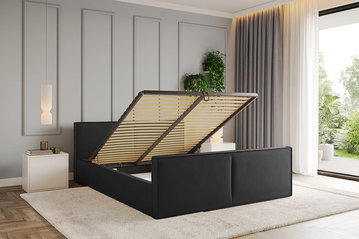 POLSTERBETT mit Bettkasten, Fußteil und Lattenrost, Boxbett mit Matratze H3/H4 - EMMI-Z-V1 180x200 Schwarz Kunstleder - Schwarz Hochglanz, Holzwerkstoff/Textil (180/200cm) - ALTDECOR