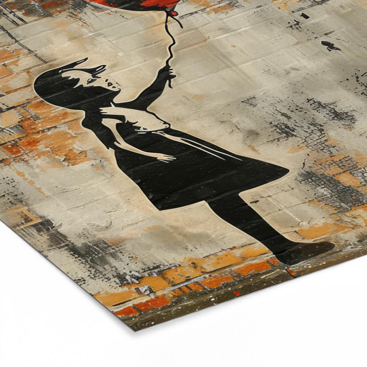 POSTER MIT RAHMENGERAHMTES BILD Graffiti - Banksy - Mädchen - Straßenkunst 30x20 cm - Sandfarben, Papier (30/20cm) - MuchoWow