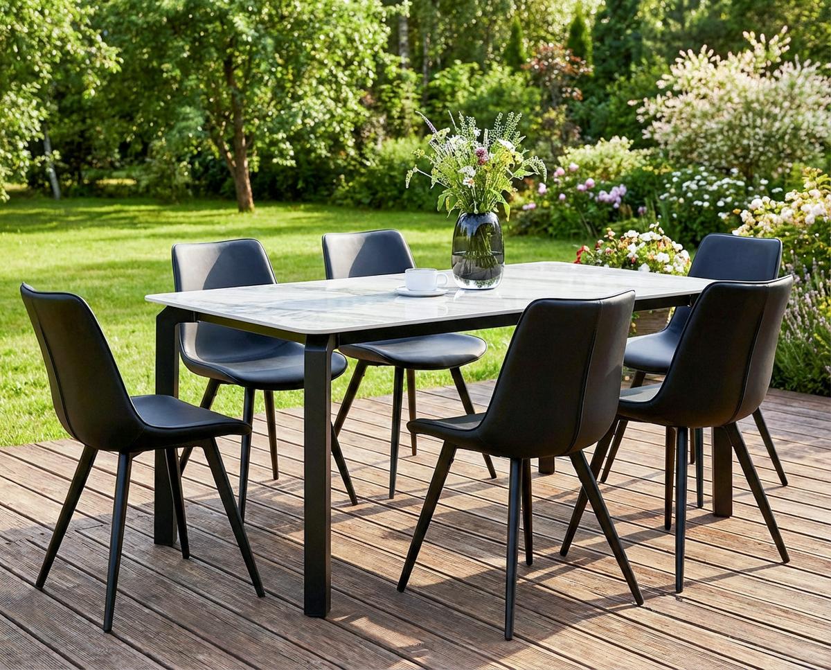 GARTENTISCH 180/90 cm Stein Grauer Marmor Feletto - Grau, Stein (180/90/76cm) - Beliani