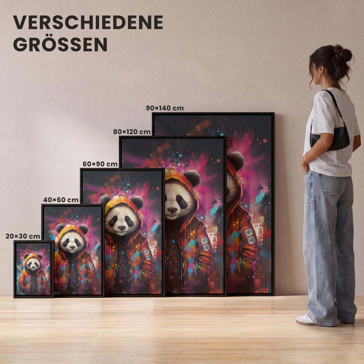 LEINWAND Bilder mit Rahmen - Panda - Jacke - Graffiti - Orange - 100x150 - Orange, Textil (100/150cm) - MuchoWow