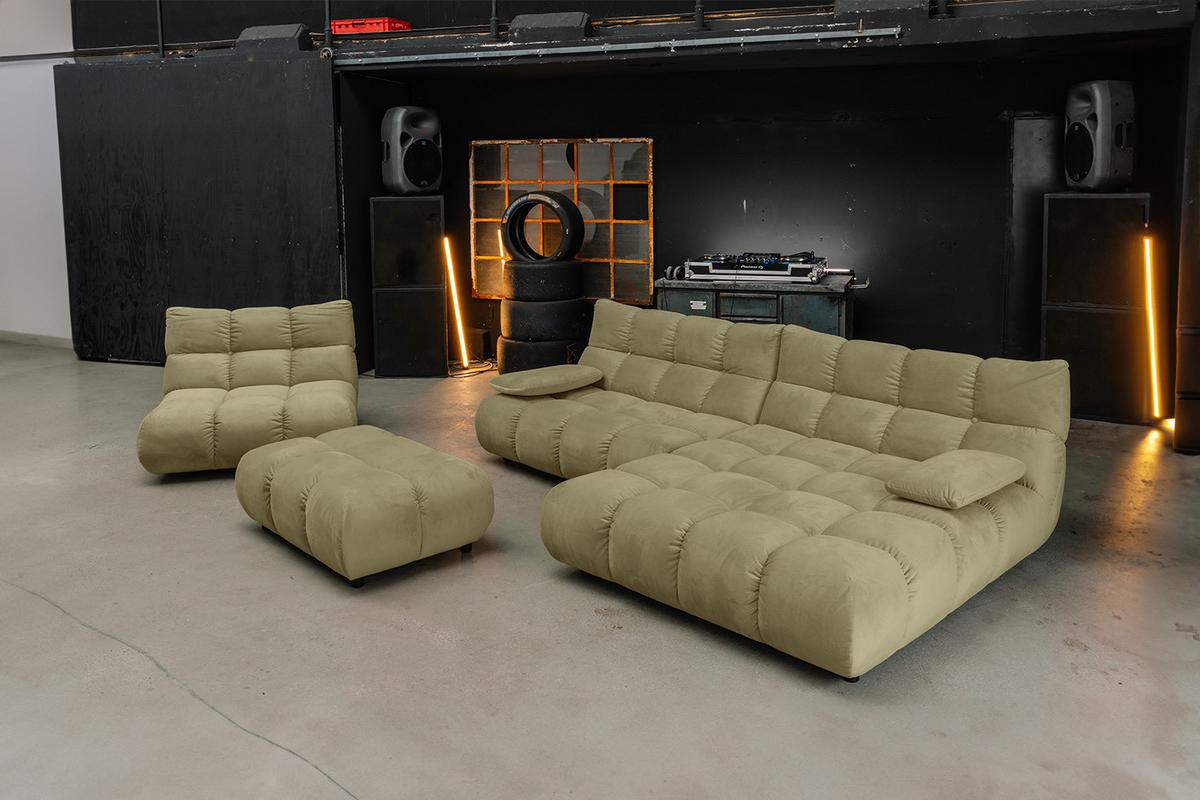 SITZGRUPPE VIVIEN 3ER SET Grün Velvet (1er-Set) - Olivgrün/Grün, Kunststoff/Textil (510/85/359cm) - KAWOLA