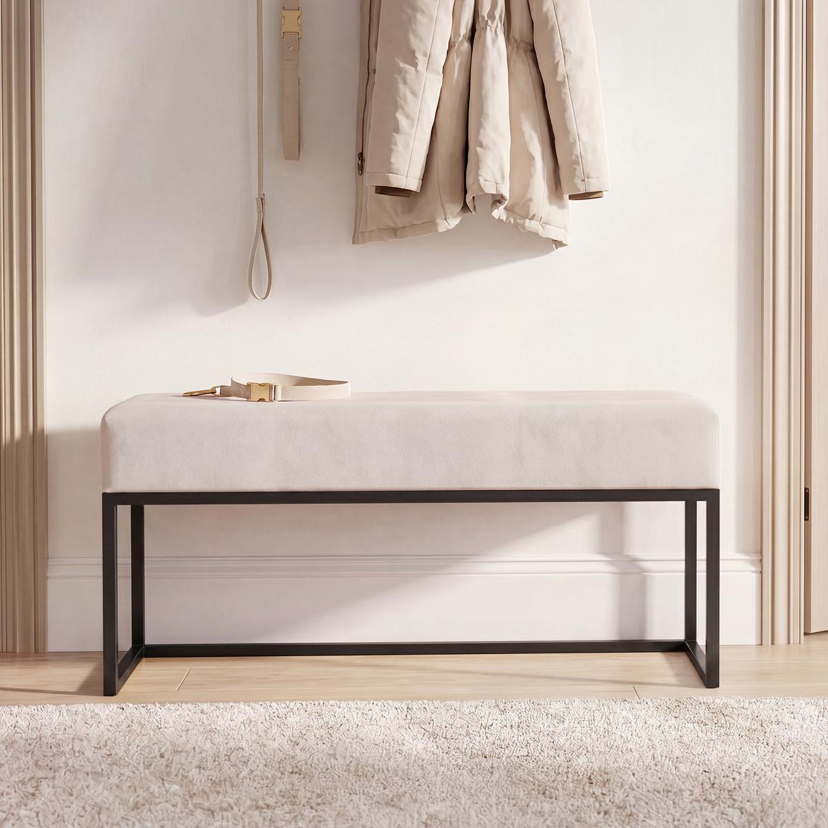 POLSTERBANK PURE 100 cm Metallgestell, Schwarz / Beige - Beige, Textil/Metall (100/44/30cm) - Idohome
