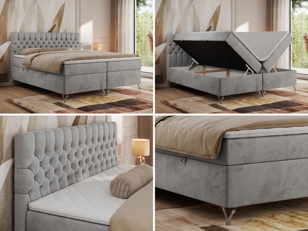 BOXBETT GRIMALDI 140/200 Hellgrau Velvet - H4 - Hellgrau, Holz/Textil (140/200cm) - MKS