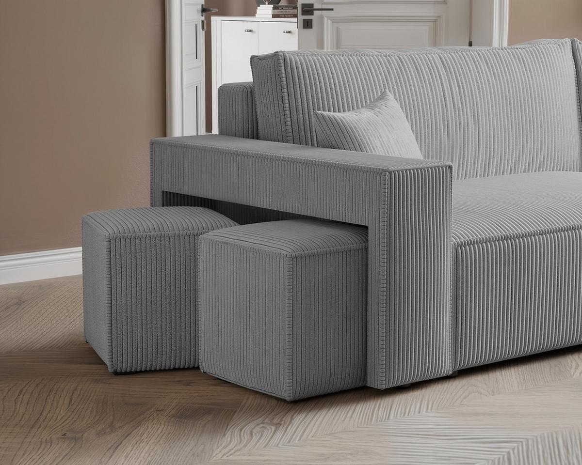 ECKSOFA PARIS mit Schlaffunktion und Bettkasten, Stoff Hellgrau - Hellgrau, Kunststoff/Textil (262/145cm) - Idohome