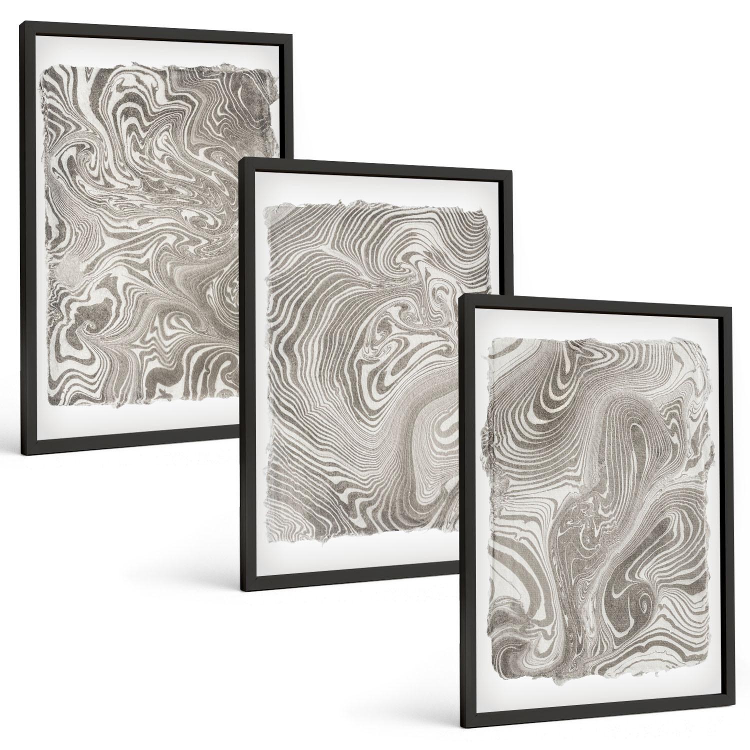 BILDER SET 3er Set - 40x60 cm Schwarzer Rahmen - Moderne Formen Malerei - Schwarz, Kunststoff (40/60cm) - TULUP