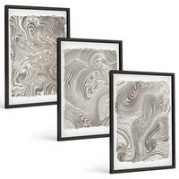 BILDER SET 3er Set - 40x60 cm Schwarzer Rahmen - Moderne Formen Malerei - Schwarz, Kunststoff (40/60cm) - TULUP