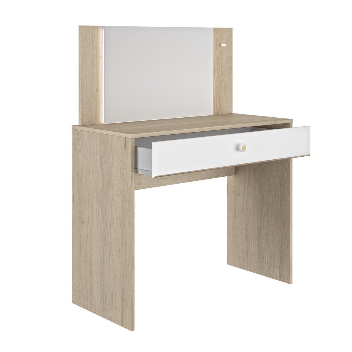 SCHMINKTISCH mit 1 Aufbewahrungsschublade B94 cm - MAKEUP - Eichefarben/Weiß, Holzwerkstoff (44/121/102cm) - Calicosy