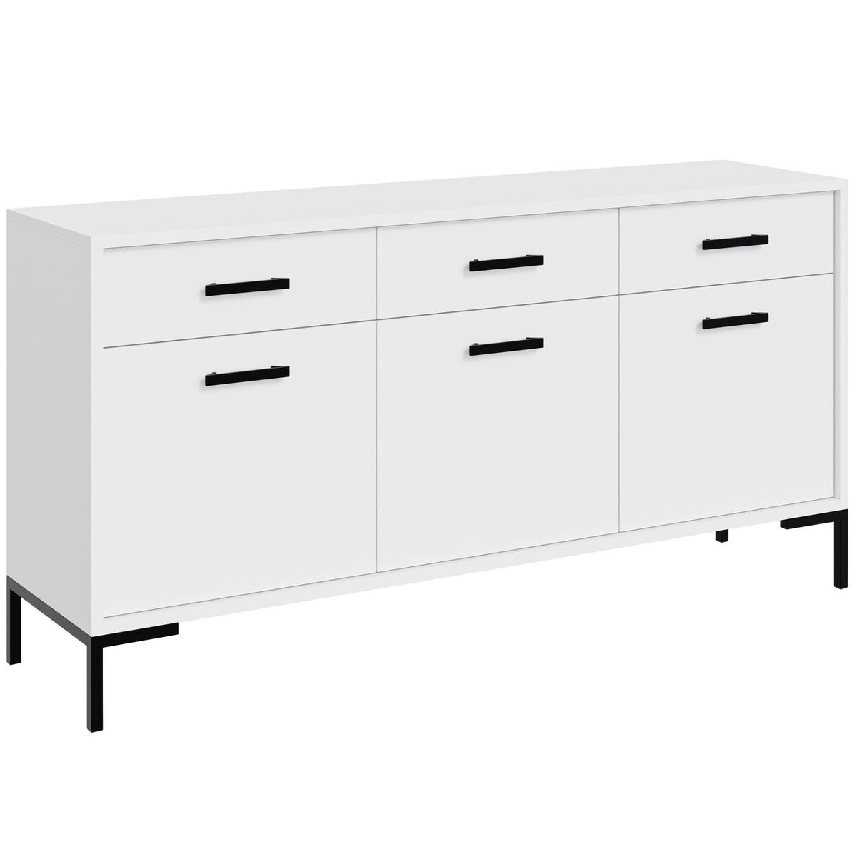 KOMMODE Selena mit 3 Türen und 3 Schubladen, Metallfüße, Selbstschließer, Weiß, 150 cm - Schwarz/Weiß, Holzwerkstoff/Metall (150/85/40cm) - Beautysofa