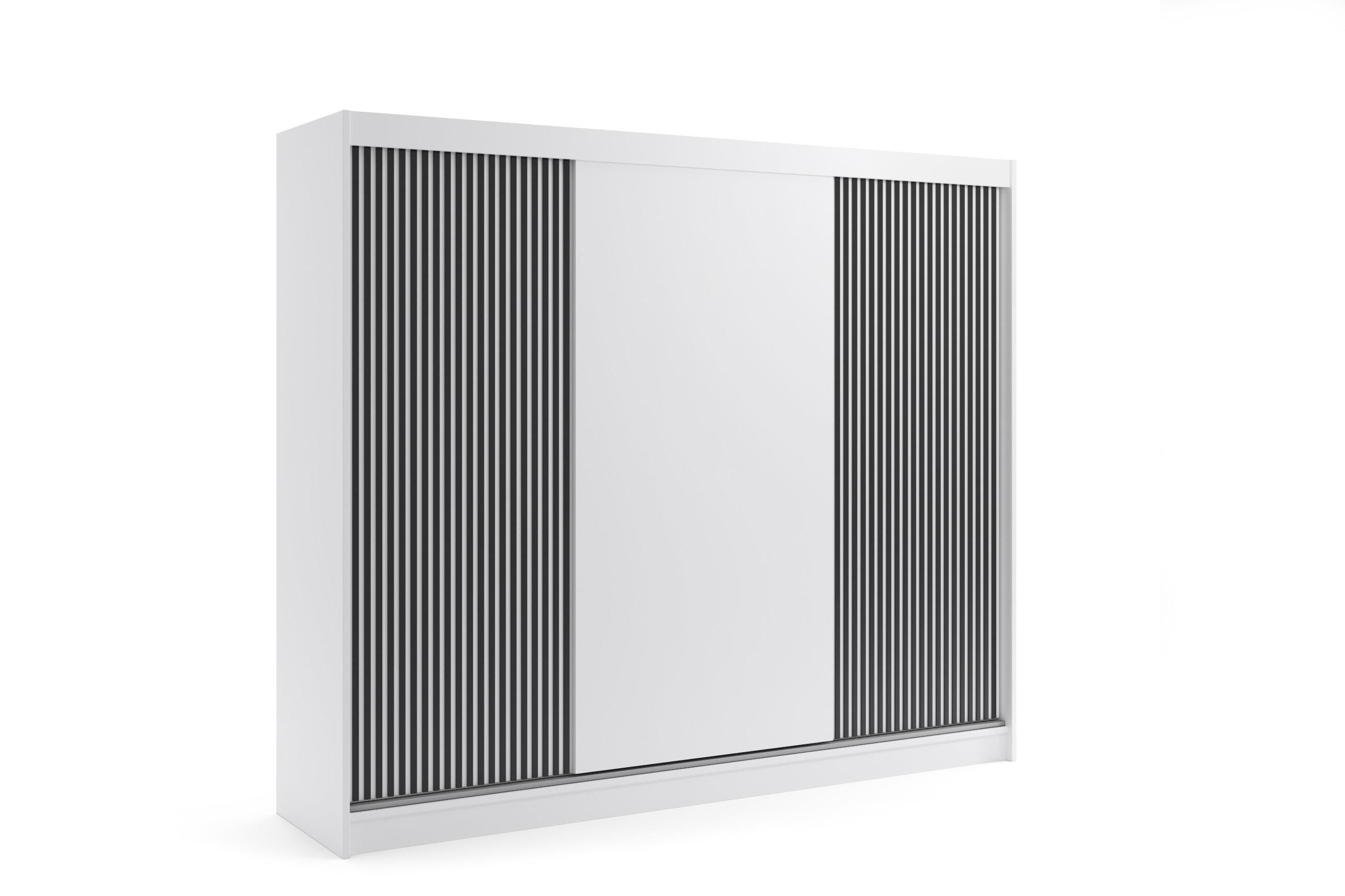 KLEIDERSCHRANK VILAN mit Lamel/LED - 250 cm - Weiß|Schwarz - Schwarz/Weiß, Holzwerkstoff (250/215/61cm) - ALTDECOR