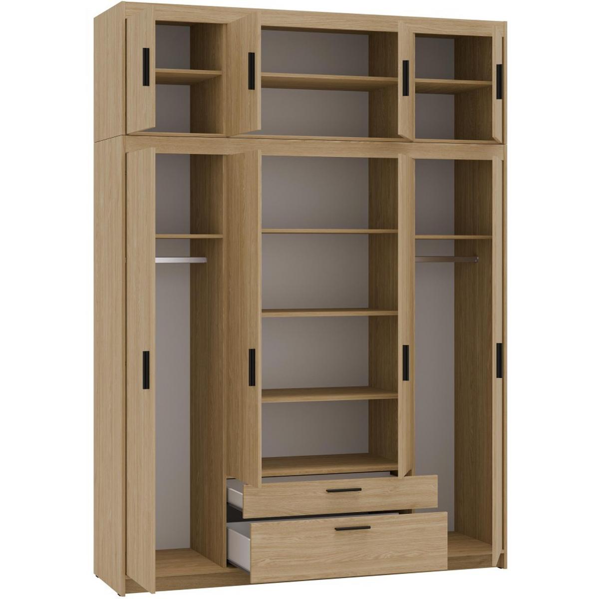 DREHTÜRENSCHRANK Elena mit 4 Türen und 2 Schubladen, mit Aufsatz Eiche Geölt - Eichefarben, Holzwerkstoff (176/245/53cm) - Beautysofa