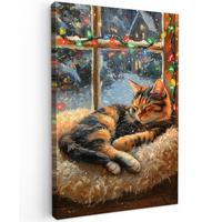 LEINWANDBILD Katze - Weihnachten - Winter - Tier Deko Groß 90x140 cm - Bernsteinfarben, Textil (90/140cm) - MuchoWow