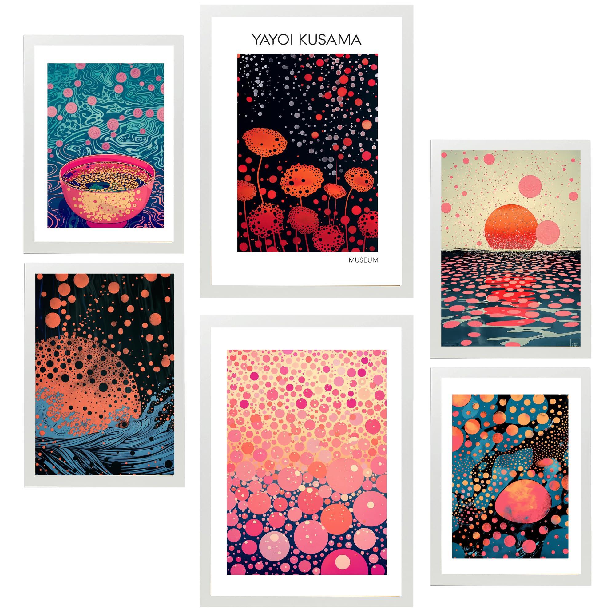 POSTER Set Mit 6 Kusama Welle A3 & A4 Weißer Rahmen - Weiß, Papier (29/3cm) - Nacnic