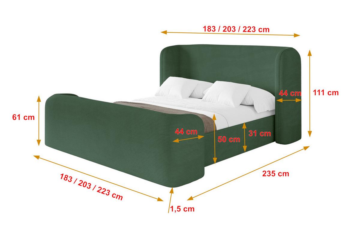 POLSTERBETT mit Bettkasten, Fußteil und Lattenrost, Bett mit Matratze H3/H4 - ESTI-Z 140x200 Grün - Olivgrün, Holzwerkstoff/Textil (140/200cm) - ALTDECOR