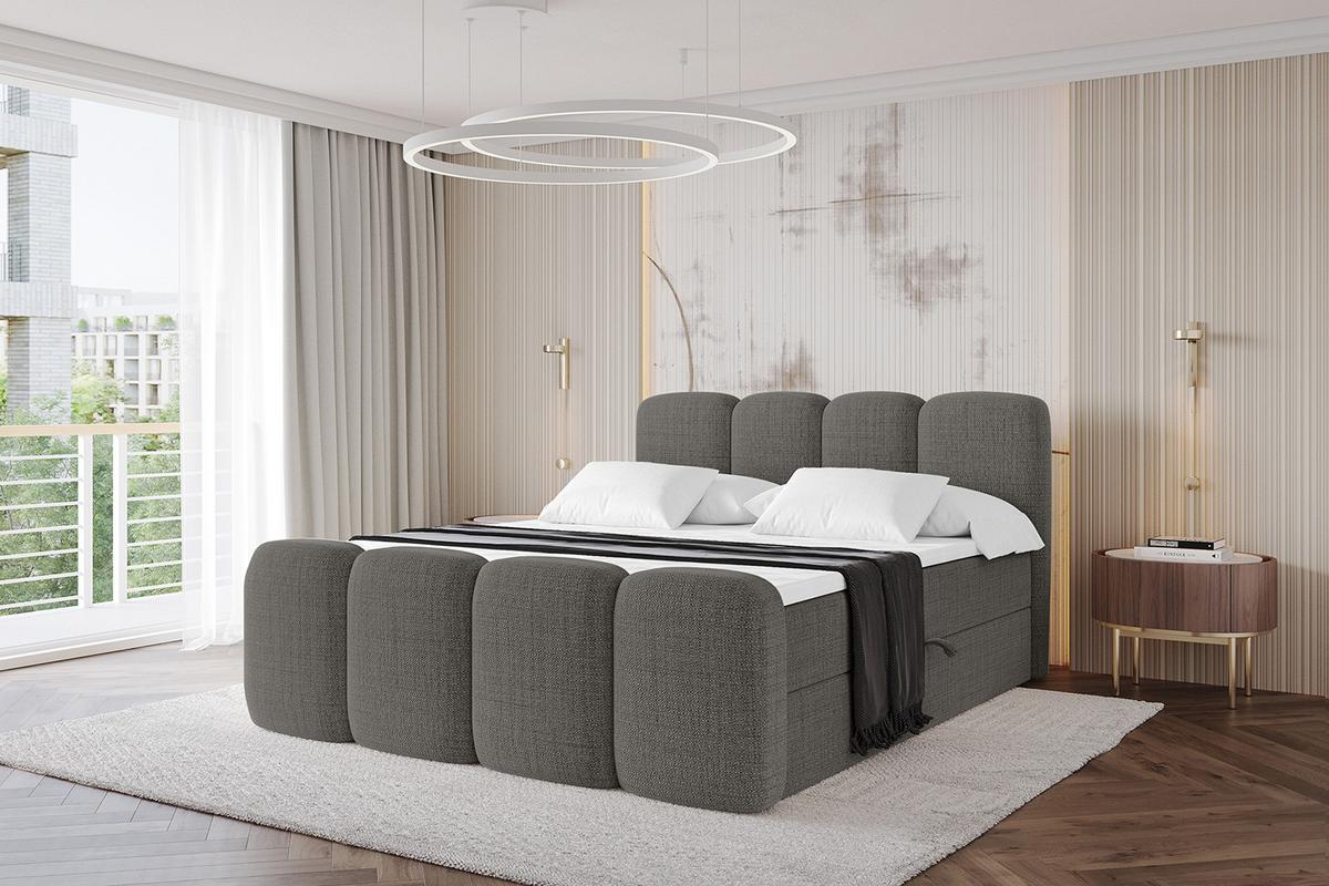 BOXBETT mit Matratze H4 und Lattenrost - NINA-Z - 160x200 cm - Grau - Grau, Holzwerkstoff (160/200cm)