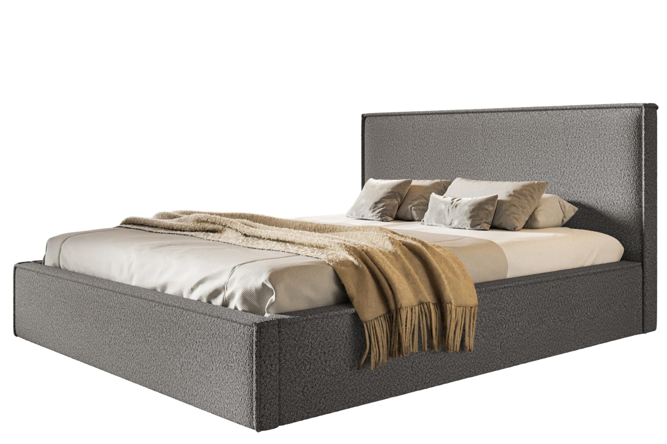 BETT 120x200 - Polsterbett mit Bettkasten und Metallrahmen - Modern Betten - Kuscheliger Catch-Me-Stoff - Kollektion Milano - Grau - Grau, Holz/Textil (120/200cm) - Alpi-Möbel
