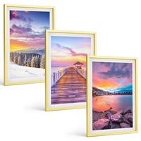 BILDER SET 3er Set - 40x60 cm Goldrahmen - Winterliche Bergseelandschaft - Goldfarben, Kunststoff (40/60cm) - TULUP