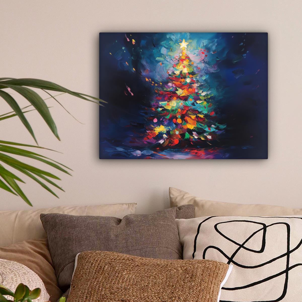 LEINWANDBILD Weihnachtsbaum - Weihnachten - Abstrakt - Farbenfroh Wandbild 40x30 cm - Multicolor, Textil (40/30cm) - MuchoWow