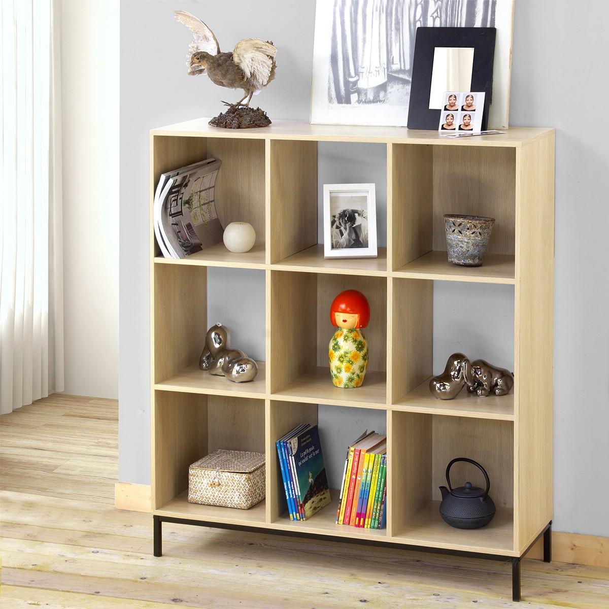 REGAL mit 9 Fächern und Metallfüßen - Eschefarben, Holzwerkstoff (29.8/103.3/33.5cm) - Calicosy