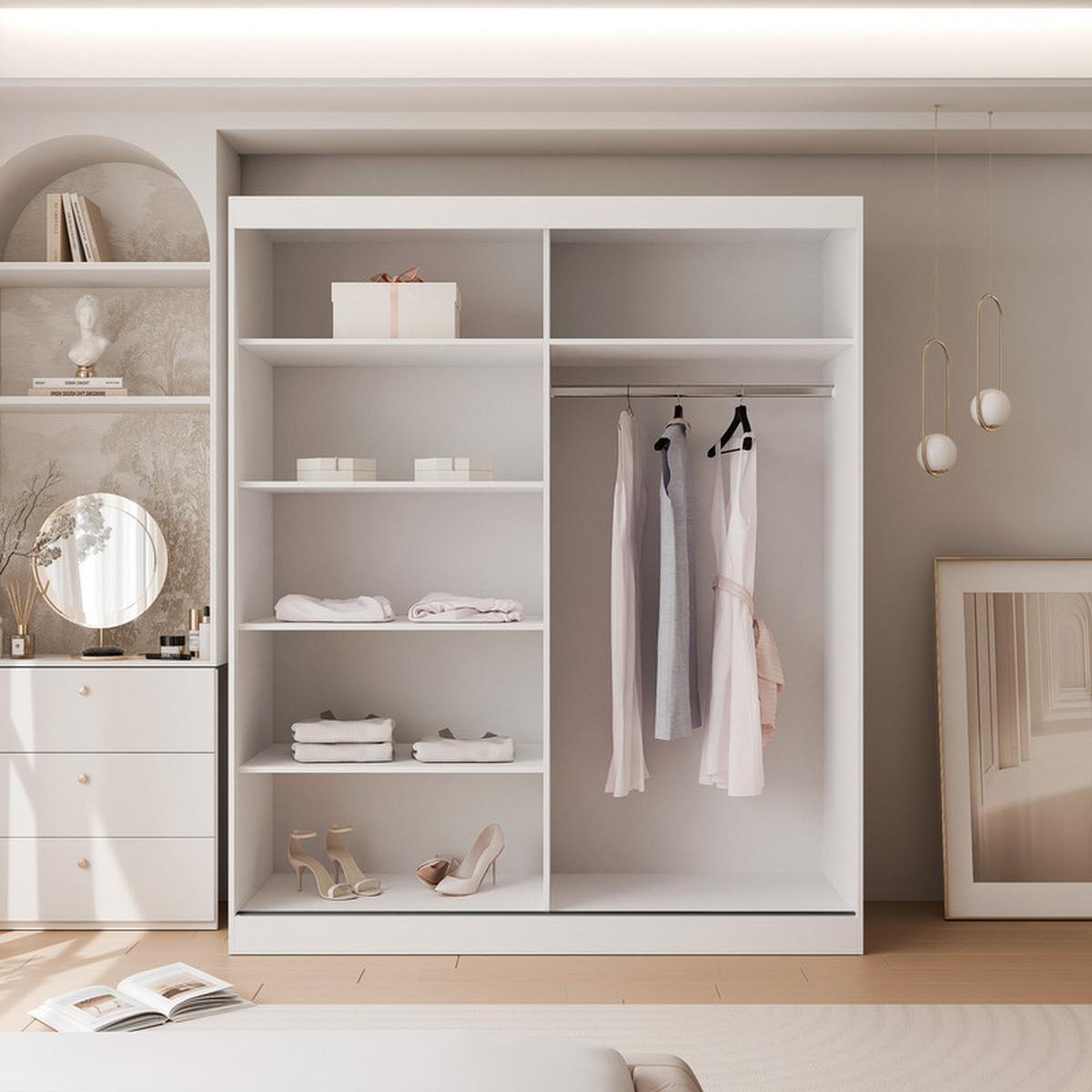 SCHWEBETÜRENSCHRANK CLARITY 2-türig 150/65/215 cm Weiß / schwarze Griffe - Schwarz/Weiß, Holzwerkstoff/Kunststoff (150/215/65cm) - Idohome