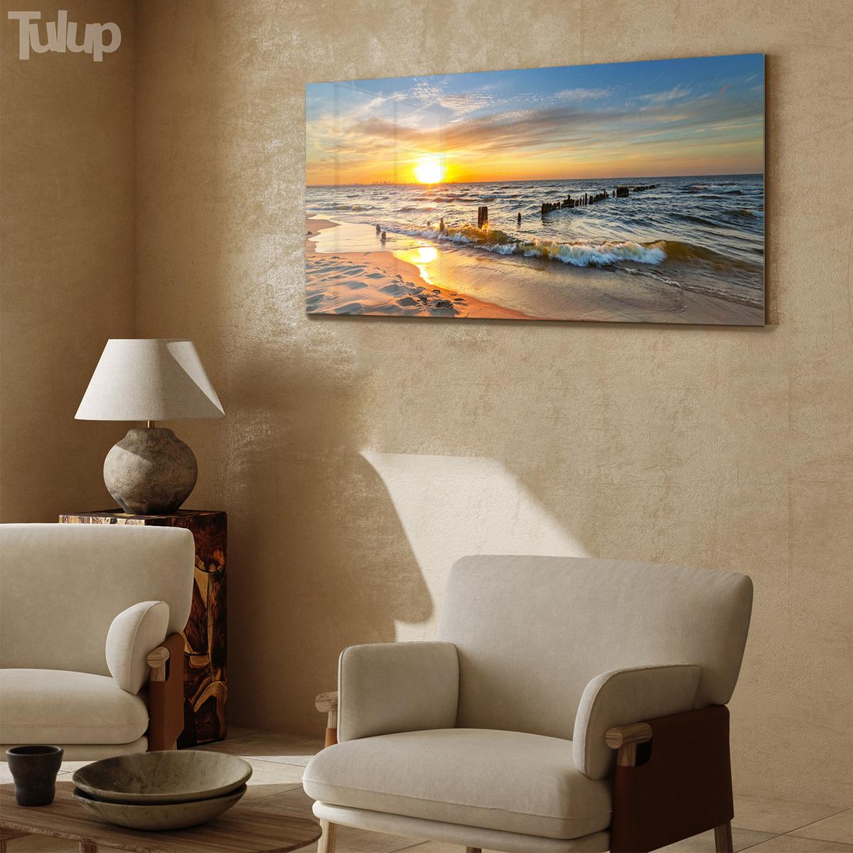 GLASBILD 100x50 cm Strand - Beige, Glas (100/50cm) - TULUP