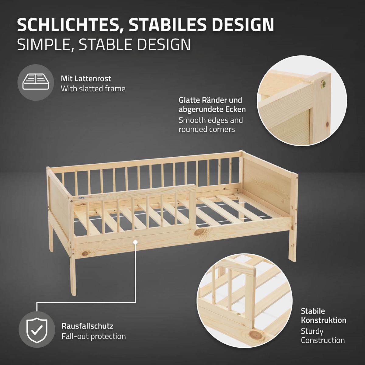 KINDERBETT mit Matratze 70x140 cm Natur - Naturfarben, Holz (70/140cm) - ML-DESIGN