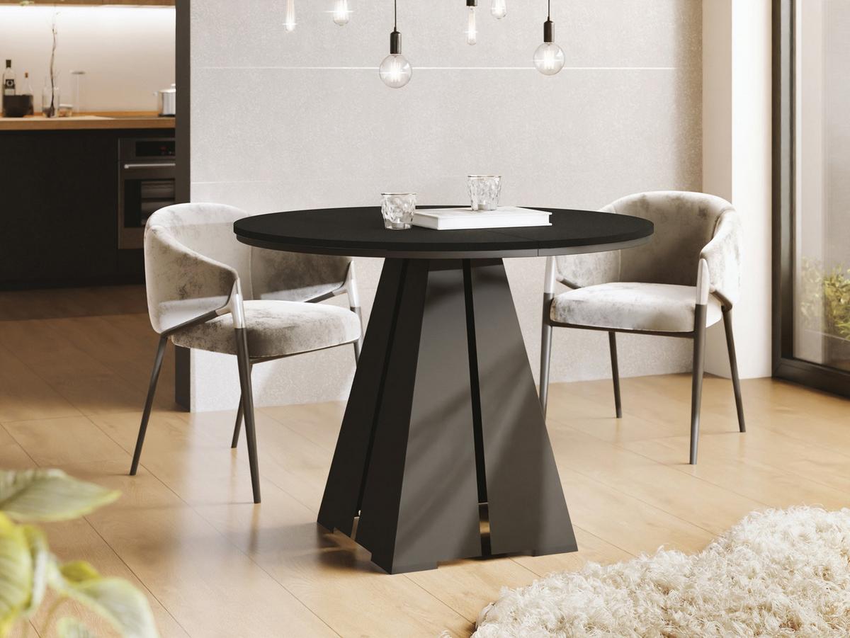 ESSTISCH Kova runder ausziehbarer, Schwarz 120-200/120/76 cm - Schwarz, Holzwerkstoff/Metall (120/196/76cm) - WFL GROUP