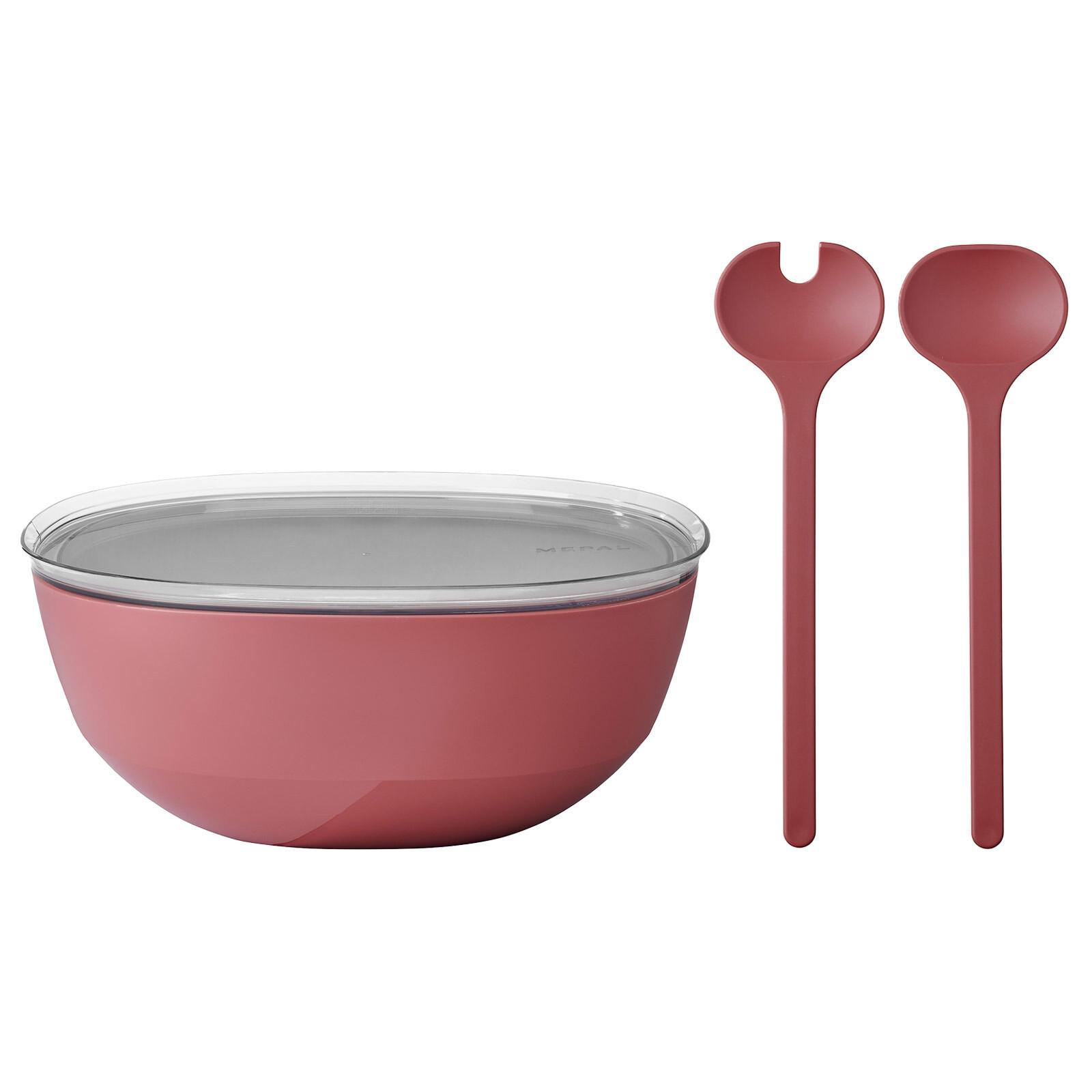 SERVIERSCHALE MIT DECKEL & SALATBESTECK Silueta Vivid Mauve 5000 ml - Rot/Rosa, Kunststoff (30.1cm) - Mepal