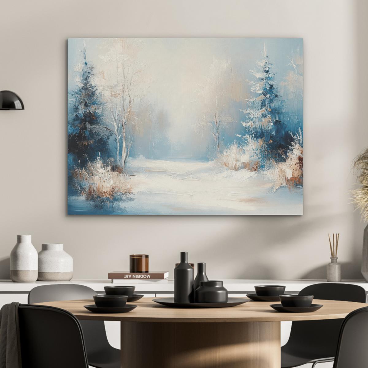 AKUSTIKBILD Wald - Winter - Natur - Abstrakt - Schnee Gemälde 80x60 cm - Weiß, Kunststoff (80/60/0.9cm) - MuchoWow