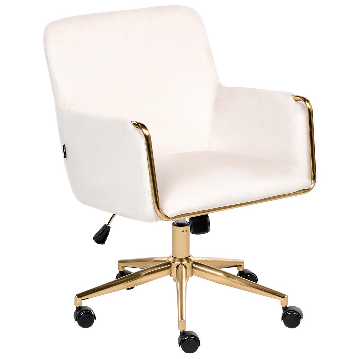 SCHREIBTISCHSTUHL Samtstoff Cremeweiß Altona - Weiß, Textil (59/84/59cm) - Beliani